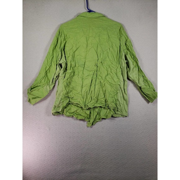 Linen Blend Shirt Womens 2X Green Roll Tab Sleeve Flap Pockets Button-Up - Picture 9 of 13